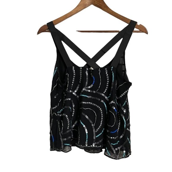 Free People Womens Black Beaded Embellished Abstract Semi Cropped Tank Blouse XS - Picture 7 of 7